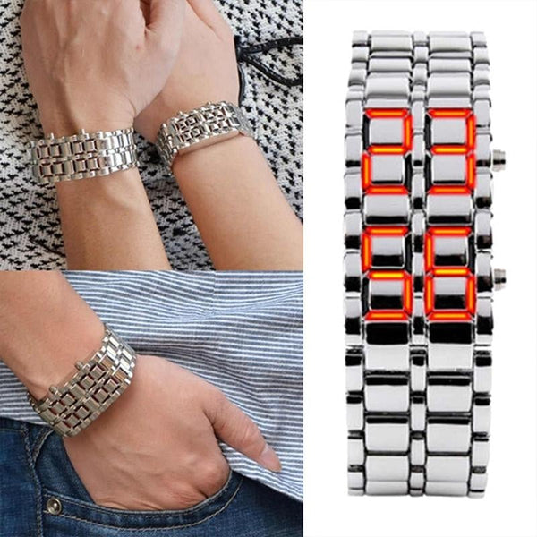 MONTRE-BRACELET NUMÉRIQUE À LED EN ACIER INOXYDABLE DESIGN POUR HOMMES