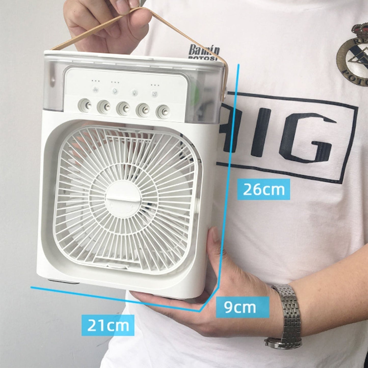 MINI CLIMATISEUR VENTILATEUR 5 EN 1 PORTABLE LED LUMINEUX (27cm x 10cm x 21cm)