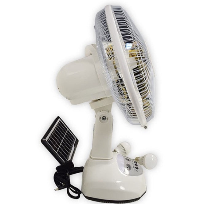 VENTILATEUR RECHARGEABLE A PANNEAU SOLAIRE 02 AMPOULES