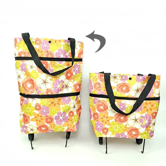 2 en 1 Sac et chariot multicoulore de courses grande pliable avec roulettes multifonctionnel