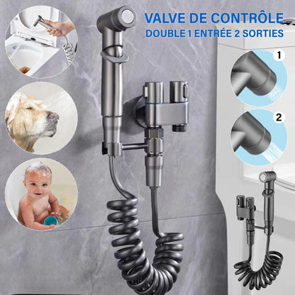 Premium™ Valve De Contrôle Double 1 Entrée 2 Sorties - Pulvérisateur De Bidet À Main Pour Toilettes En Acier Inoxydable