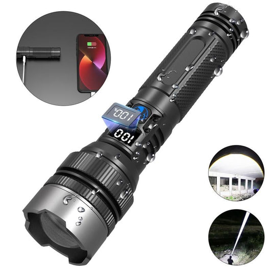 Lampe de poche avec zoom télescopique et power bank intégrée– Torche LED ultra-lumineuse