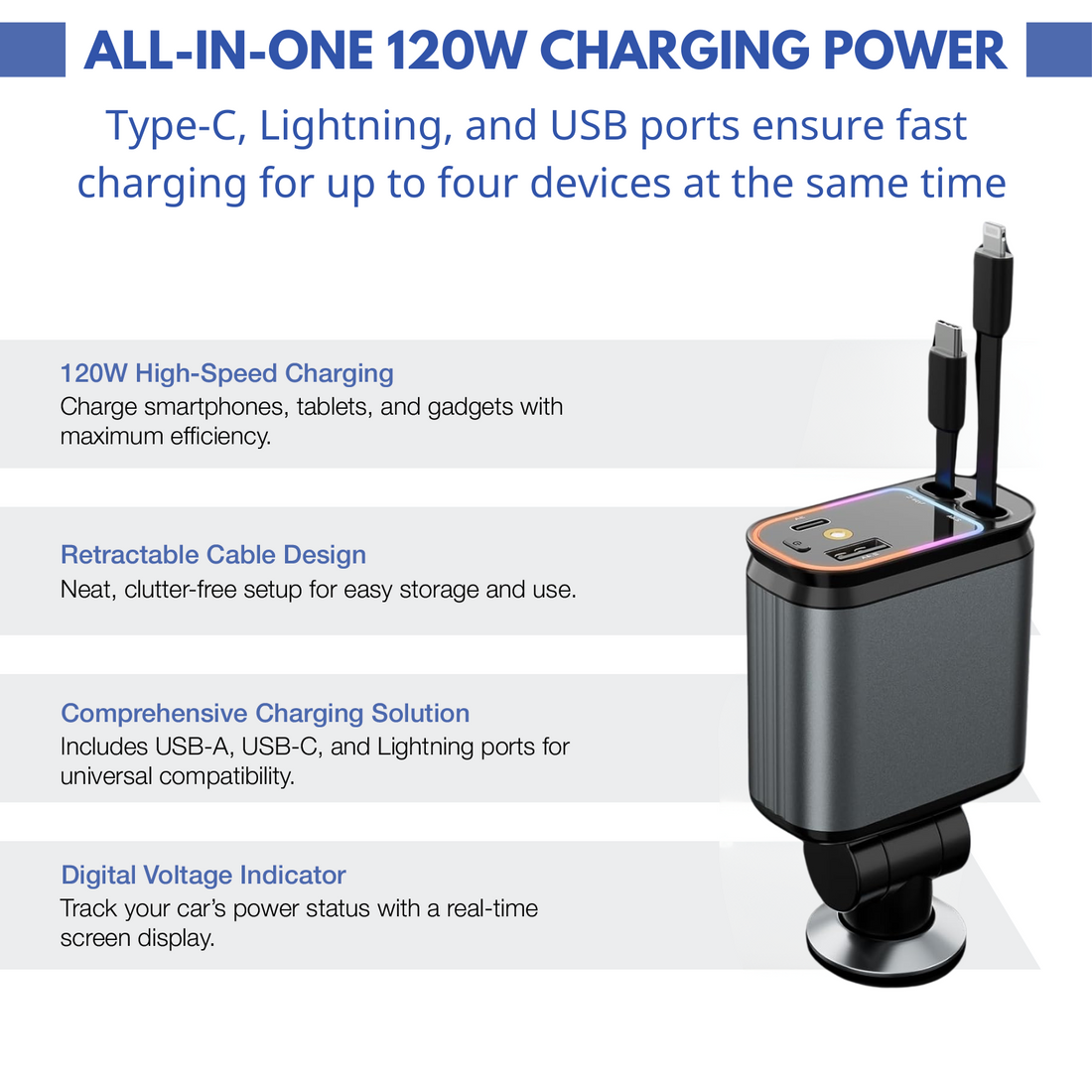 ADAPTATEUR DE CHARGEUR DE VOITURE 4 EN 1 LUHITA™ STARLIGHT