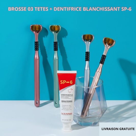 ++PACK SOURIRE BLANC ÉCLATANT : Dentifrice Probiotique SP-6™ + Brosse Révolutionnaire 3 Têtes