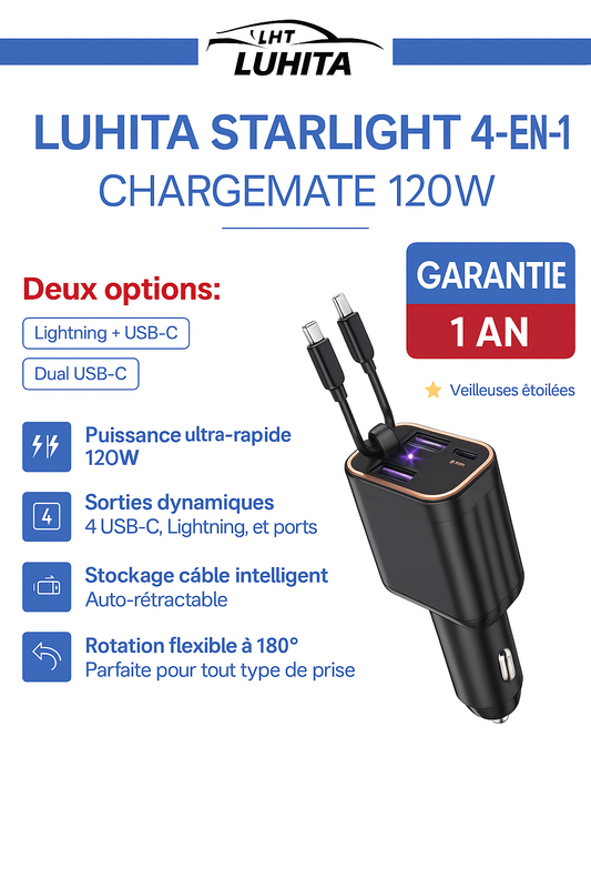 ADAPTATEUR DE CHARGEUR DE VOITURE 4 EN 1 LUHITA™ STARLIGHT