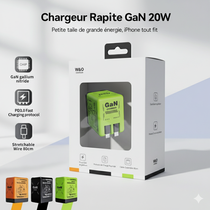 Chargeur rapide rétractable intelligent GaN 120 W – Double Câbles Intégrée Rétractable