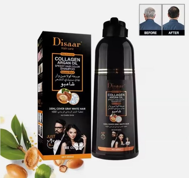 Shampooing Colorant d'huile d'argan pour éliminer les Cheveux et Barbe Gris ( Homme & Femme)