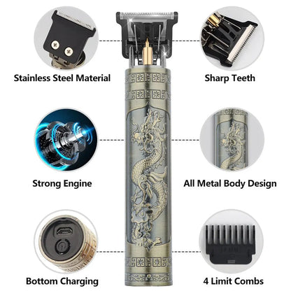 Tondeuse Professionnelle Vintage T9 – Rasoir Électrique Rechargeable Dragon