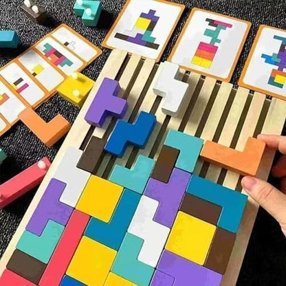 Tetris Montessori – Puzzle Stimulant en Bois pour Enfants....
