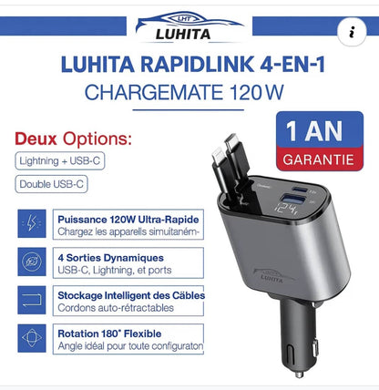 ADAPTATEUR DE CHARGEUR DE VOITURE 4 EN 1 LUHITA™
