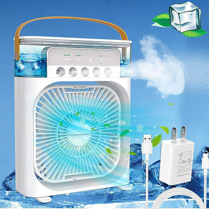 MINI CLIMATISEUR VENTILATEUR 5 EN 1 PORTABLE LED LUMINEUX (27cm x 10cm x 21cm)